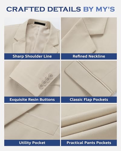 MY'S Men's Slim Fit One Button Linen Suit Blazer, Casual Sports Jacket, Lightweight Business Daily Coat.3