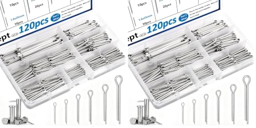 Image of 120Pcs Cotter Pins 304 Stainless Steel Cotter Pins Assortment Kit Tractor Pin Used for Hitch Pin Lock System, Trucks, Engine Repair in Towing Hitch Clips & Pins (Pack of 2)