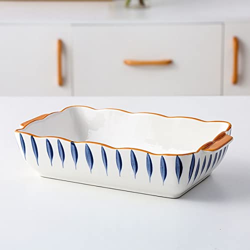 Bandeja rectangular para horno a mesa con asas de cerámica, hermoso patrón, ideal para lasaña/pastel/cazuela/tapas