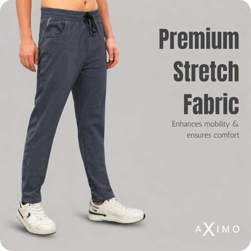Image of Men Denim Track Pants Slim Fit Joggers Elastic Waistband Drawstring Stretchable Fabric Casual Lounge Travel Pants with Side Pockets Stylish Streetwear Jogger Pants for Men