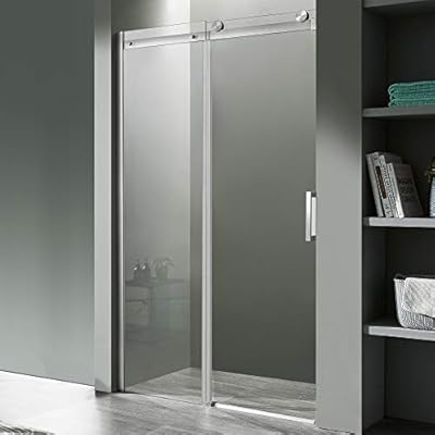 ANZZI 76" x 60" Frameless Shower Door in Brushed Nickel, Rhodes Water Repellent Glass Shower Door with Seal Strip Parts and Handle, Easy Glide Rollers Sliding Shower Door (SD-FRLS05702BN)