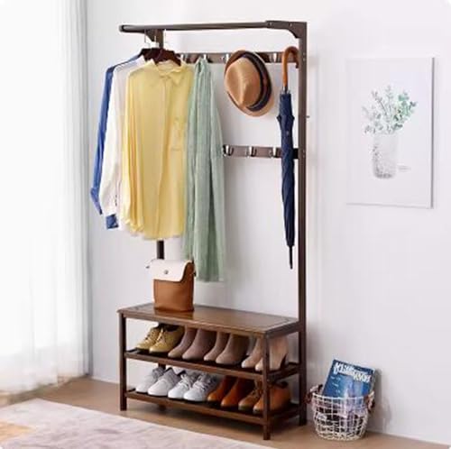 Porte-manteau autonome en bambou pour organiser une entrée de maison encombrée