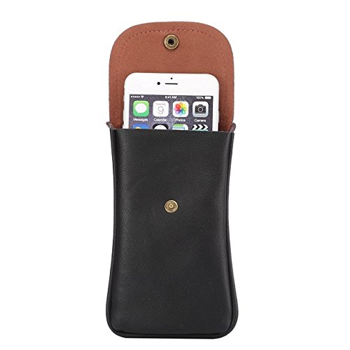LefRight Casual Fashion PU Leather Cellphone Neck Pouch Bag Credit Card Holder with Adjustable Sling for iPhone XR 7 Plus Galaxy S3 S4 S5 S6 S7 Edge (Black)