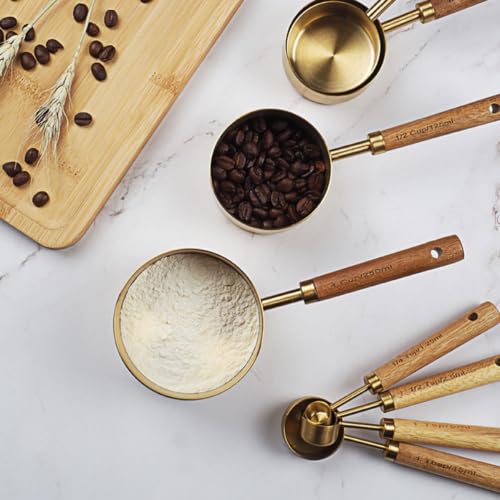Cucharas medidoras de acero inoxidable con mango de madera de nogal para repostería de lujo 7