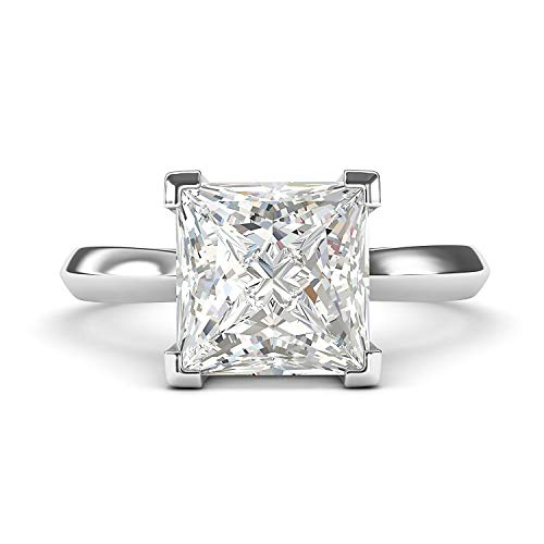 Sterling Silver Square 8mm Simulated Princess Cut Diamond Engagement Ring Knife Edge Promise Bridal Ring