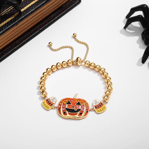 Halloween Pumpkin Bracelets Adjustable Slider Gold Beaded Bracelets Gold Snake Bracelets4