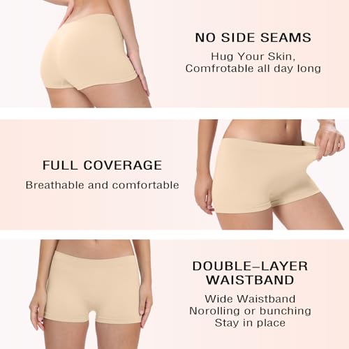 Image of Ruxia Women's Seamless Boyshort Panties Nylon Spandex Underwear Stretch Boxer Briefs Pack of 5