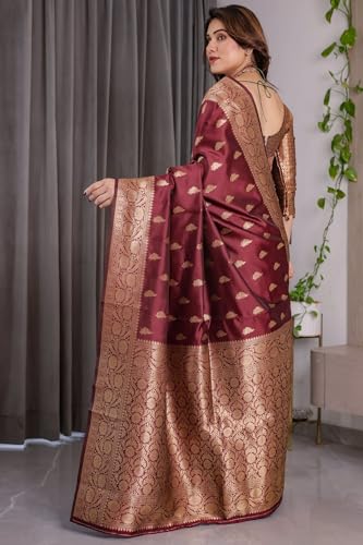 Image of SGF11 Women's Kanjivaram Soft Silk Saree With Unstitched Blouse Piece