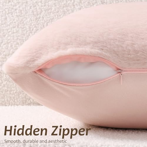 Pallene Faux Fur Plush Throw Pillow Covers 18x18 Set of 2, Luxury Soft Fluffy Cozy Decorative Pillow Covers for Sofa, Couch, Living Room, Blush Pink