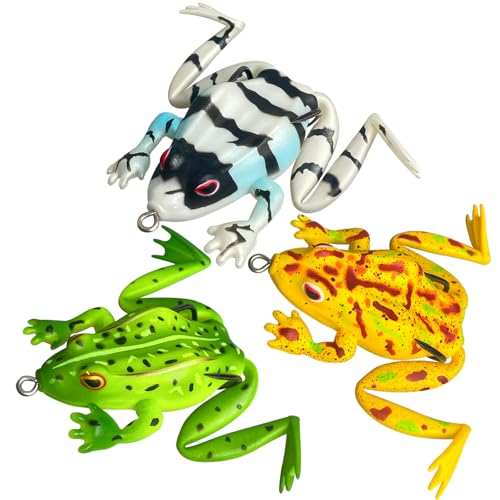 Pristis 3 pcs 4-Legged Frog Lures, Lifelike Topwater Soft Bass Fishing Bait Kit with Hollow Body & Weedless Hook for Saltwater Freshwater, Realistic Eggs Set for Trout Snakehead Pike Muskie Walleye