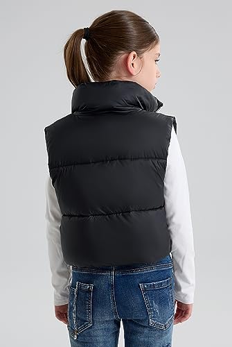 maoo garden Mädchen Winter Pufferweste Daunenimitat kurz geschnitten leichte wasserabweisende ärmellose Jacke für große Mädchen Schwarz 6 Jahre