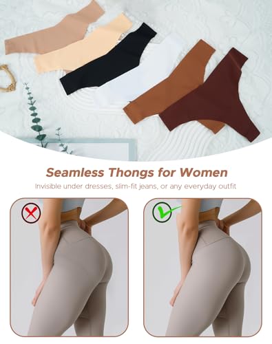 Image of INNERSY Seamless Thongs for Women No Show Underwear Sexy Breathable Comfortable Panties 6-Pack