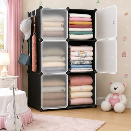 Image of 6 Door Plastic Wardrobe for Kids - Cupboard for Clothes Storage Rack, Almirah for Clothes, Baby Collapsible Wardrobe, Multi-Purpose Kids Storage Organizer for Books,Toy