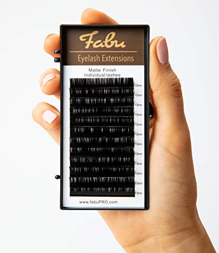Professional Premade Fans for Lash Extensions – Handmade Volume Lash Fan Mix Tray – Natural Look, Cruelty-Free Mink Lashes for False Eyelash Extension Kit by Fabu, Black, 10-16mm, Classic 0.12 C-curl