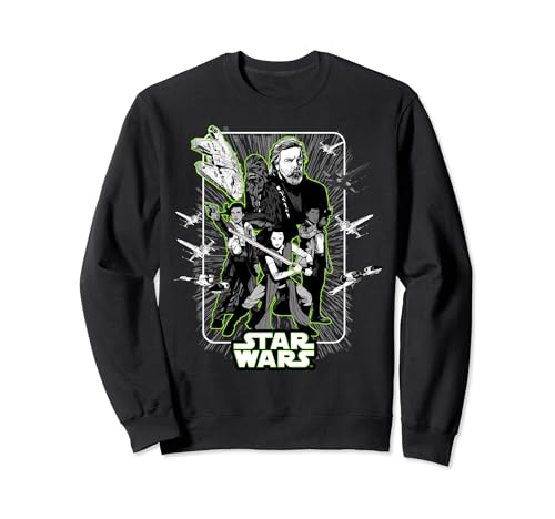 Sweat Star Wars col rond imprimé néon Luke et Rey pour fan