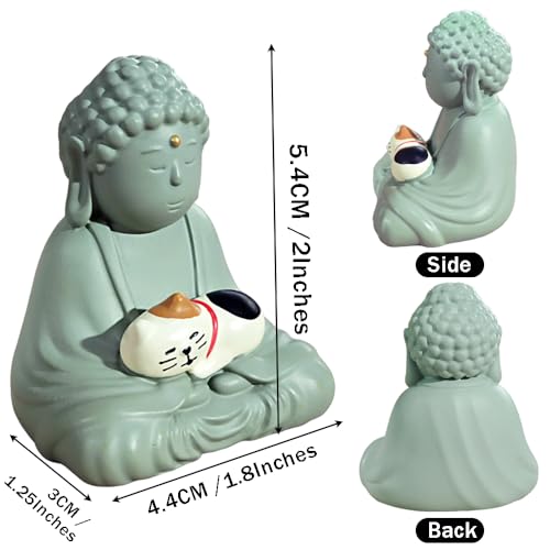 Estatua Mini Buda Sonriente con Gato para Decoración miniatura 6