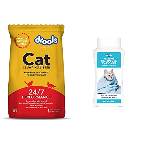 Image of Drools Clumping Lavender Fragrance Cat Litter (for Multiple Cats), 5kg&Drools Complete Cat Care Shampoo, 200ml