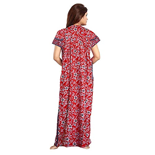 Image of WiWi Nighty for Women Cotton Printed Maxi Gown Ankle Length Nighty Night Dress Gown for Women Maxi - Free Size (Pack of 2) Blue & Red