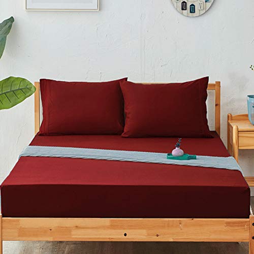 Image of SONORO KATE Bed Sheet Set Super Soft Microfiber 1800 Series Luxury Egyptian Sheets 16-Inch Deep Pocket,Wrinkle and Hypoallergenic-4 Piece (Burgundy, California King)
