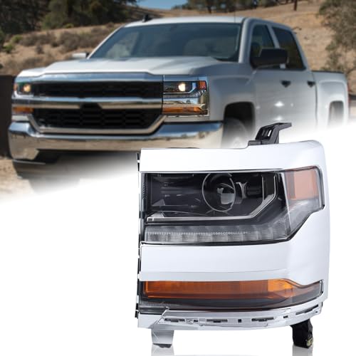 Duolctrams Chrome HID/Xenon LED DRL Projector Headlight Assembly Compatible with 2016-2018 Chevy Silverado 1500/2019 Silverado 1500 LD Left Driver Side 84388723 GM2502451
