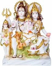 Lord Shiv Parivar Idol Shiv Parwati God Shiva Family Puja Vastu - Religious Murti Pooja Gift Item Home Décor / Table / Office Temple Decorative Showpiece - 26 cm (Marble, White)