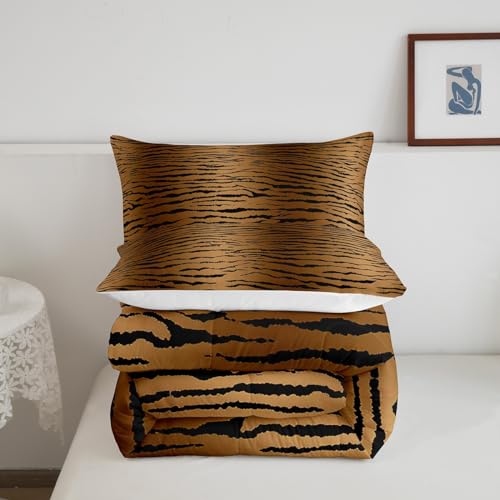 Image of Feelyou Black Brown Comforter Set Tiger Skin Bedding Set Toddler Size for Kids Adult Leopard Print Comforter Wild Animal Stripes Print Duvet Set Safari Cat Printed Room Decor 2Pcs Quilt Boys