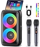 YLL Portable Bluetooth Karaoke Speaker with 2 Wireless Microphones, Karaoke Machine for Adults, PA Speaker with Colorful Lights, Supports TWS/AUX/USB/TF Card, Ideal Gifts for Home Outdoor Party