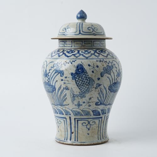 Handmade 41" Ceramic Ginger Jar w/Lid - Classic Chinese Style