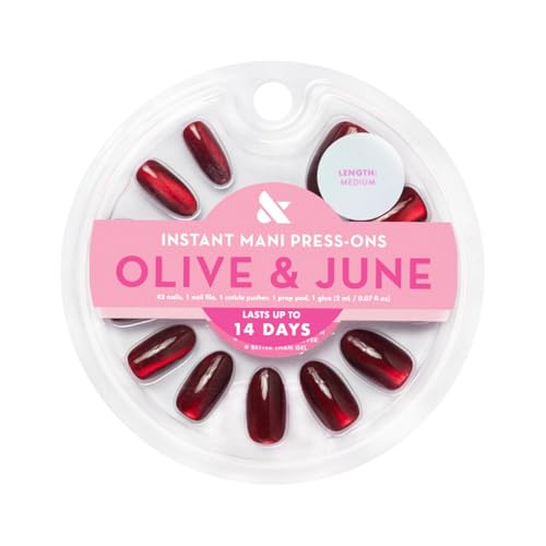 Olive & June Instant Mani Press-On Nails (Glue) | 42 Fake Nails, 21 Sizes | Non-Toxic, Long-Lasting Recycled Materials Realistic Look | Salon-Quality at Home | Medium, Oval | Obsessed Velvet