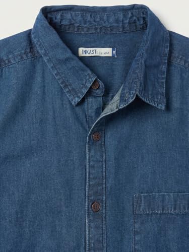 Image of Amazon Brand - INKAST Men Washed Cotton Twill Denim Casual Button Down Shirt | Full Sleeves | Regular Fit | Stylish Summer - Everyday Wear