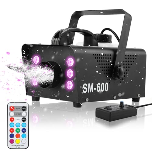 TCFUNDY Snow Machine with 6 LED Lights, 600W Snow Making Machine with 12 Color Lights Effect...