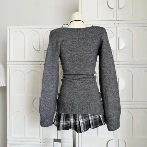 Image of Women Vintage Coquette V-Neck Slim Fit Sweater Y2K Aesthetic Long Sleeve Knitted Pullovers Top