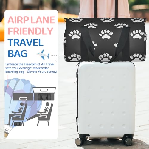 Dog Paws Gym Bag for Women, Duffle Bag for Travel Sport, Lightweight Waterproof Carry on Weekender Dance Yoga Workout Bags, Animal Footprints3