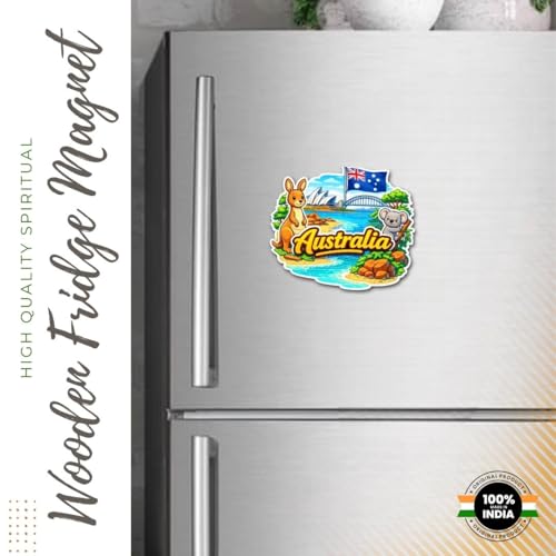 Image of Australia Fridge Magnet Country Theme Souvenir Wooden Refrigerator Stylish Fridge Magnet - Perfect Souvenir Gift for Brother, Sister, Kids | Kitchen Decor | Fridge Decoration