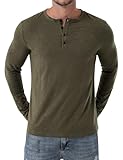 PARKLEES Men's Henley Shirt Casual Muscle Slim-Fit Workout Athletic Long-Sleeve T-Shirts Army Green Large