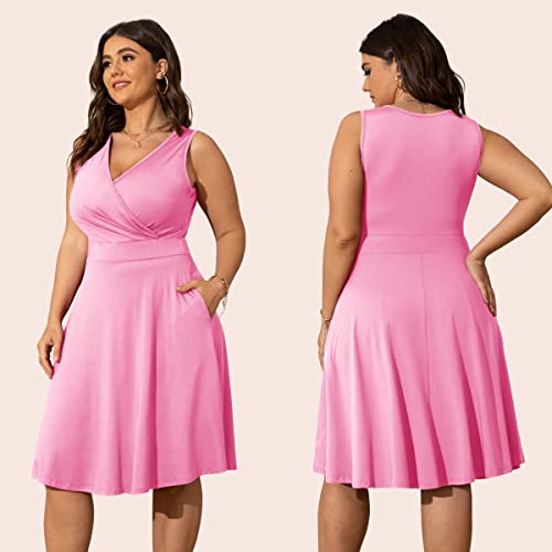 Image of POSESHE Womens Plus Size Dresses Sleeveless Wrap V-Neck Sundress Casual Summer Wedding Guest Cocktail Dress with Pockets