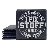 2-Piece That's What I Do I Fix Stuff And I Know Things, Funny Dad, Father's Day Personalized Custom Engraving Coasters for Drinks Engraved Slate, Handmade Coasters