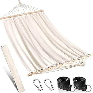 Anyoo Outdoor Garden Hammock with 120CM Wooden Spread Bars, Large Cotton Hammock with Portable Carry Bag and Hanging Straps, Perfect for Patio Yard Beach Camping