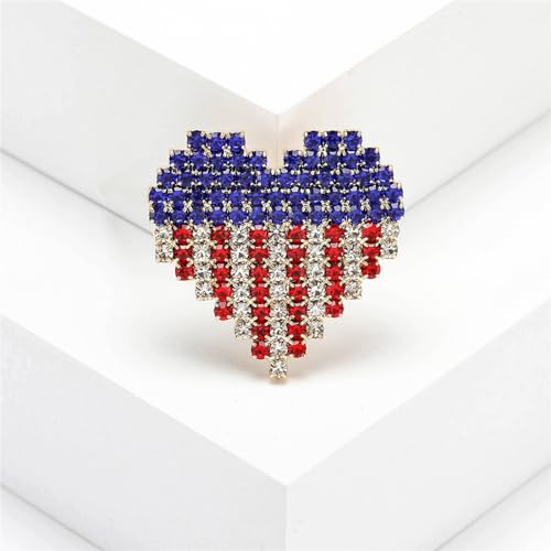 Image of Rhinestone Waving USA Flag Brooch Pin for Men Women Silver Tone Fashion Crystal 4th of July American Patriotic Medal Blue Red Enamel Brooches Dress Accessories Veterans Independence Memorial Day Jewelry