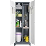 IRONFFICE Broom Closet Cabinet,Cleaning Supplies Closet with Pegboard,Broom and Mop Storage Cabinet for Laundry,Garage,Gyms