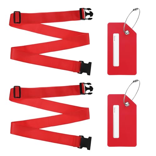Image of M METERXITY 2-Sets Luggage Straps TSA Approved, Travel Straps for Luggage Suitcase Tags Set, Adjustable Suitcase Belt [Red]