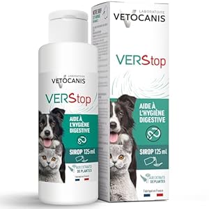 VETOCANIS – Sirop Vermifuge pour Chien et Chat – Elimine les Parasites Intestinaux – Favorise la Digestion de votre Animal – A base d&rsquo;Extrait de Plantes – Flacon de 125 ml, lot de 2