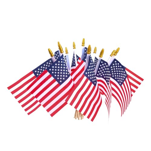 HOOSUN 12 Pcs Small American Flags On Stick,4th of July Decorations Outdoor Mini USA Flag 12''x8'',American Flags for Outside,Fourth of July Flag Patriotic Decor for Yard Lawn,Memorial Day Decorations