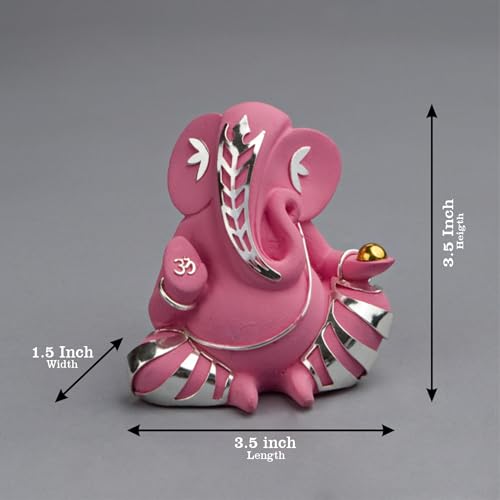 Image of EL'UNIQUE Laddoo Ganesha Religious Decorative Idol, Silver Plated, Traditional Sand Cast, Hindu Temple Decor, for Home Office Gift