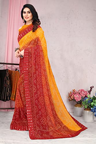 Image of MIRCHI FASHION Women Saree Georgette Traditional Bandhani | Ethnic Printed Sari for Social Gatherings with Unstitched Blouse Piece