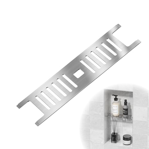 Neodrain Shower Niche Shelf, 3mm Thick 304 Stainless Steel, Fits 12 Inch Prefab Niches, Compatible with 1/8" Grout Lines, Tool-Free Drop-in for Bathroom Shower Remodel, 1 Pack（Brushed）