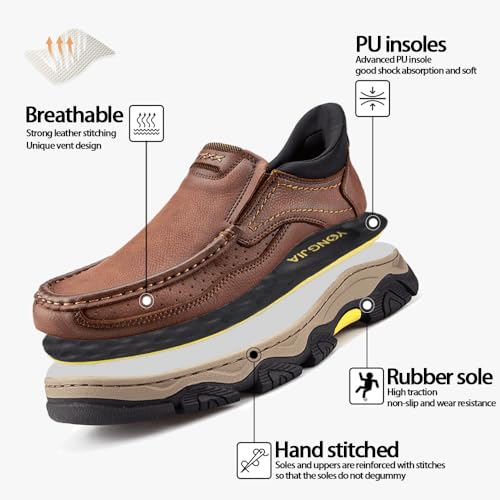 YONGJIA Mens Hands Free Slip in Loafers Walking Slip on Leather Casual Comfortable Breathable Shoes3