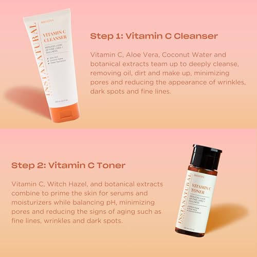InstaNatural-Vitamin-C-Four-Step-Skin-Care-Set-Skincare-Routine-Brightens-Hydrates-Prevents-Signs-of-Aging-Face-Wash-Toner-Serum-and-Moisturizer-with-Botanical-Extracts