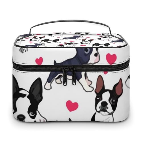 メイクボックス コスメ収納 大容量 ボストンテリア犬 可愛い 犬柄 化粧ポーチ 化粧品入れ メイク収納ケース 軽量 持ち運び アクセサリー 小物入れ おしゃれ 旅行 出張用 プレゼント