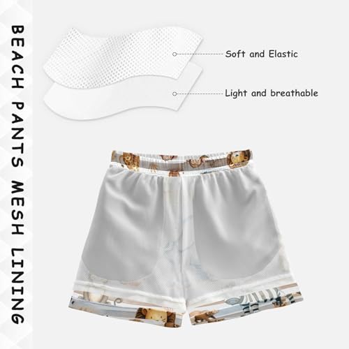 Boy Swim Trunks Cute Safari Animals Summer Beach Quick Dry Swimsuit Bathing Suit, 2-8T4